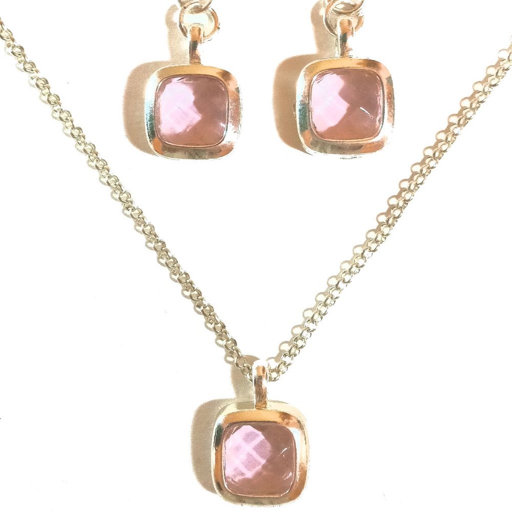 Pink Rhinestone Crystal Pendant Jewelry Set,  Pink Jewelry Set, Pink Accessories